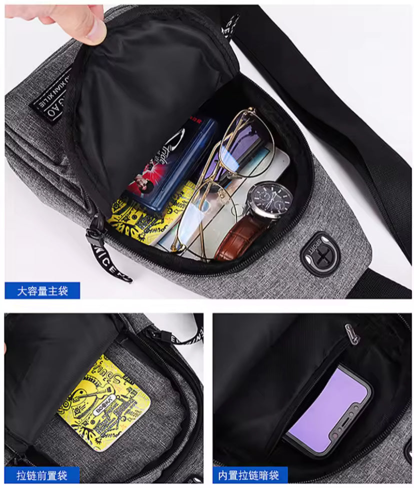 Sac pour hommes couleur unie sac de poitrine pour hommes en plein air décontracté à la mode petit cartable toile sac à main fermeture éclair messager sacs de mode